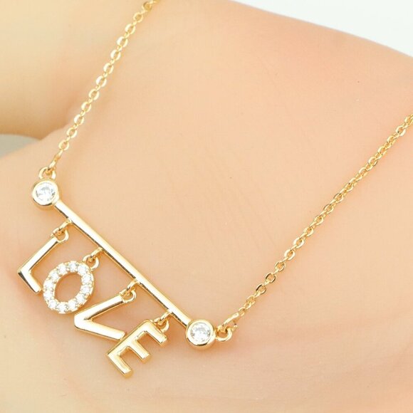 Rose Gold LOVE Necklace with Dainty CZ Charms - Adjustable Chain, XPNL0411 - Picture 2 of 13